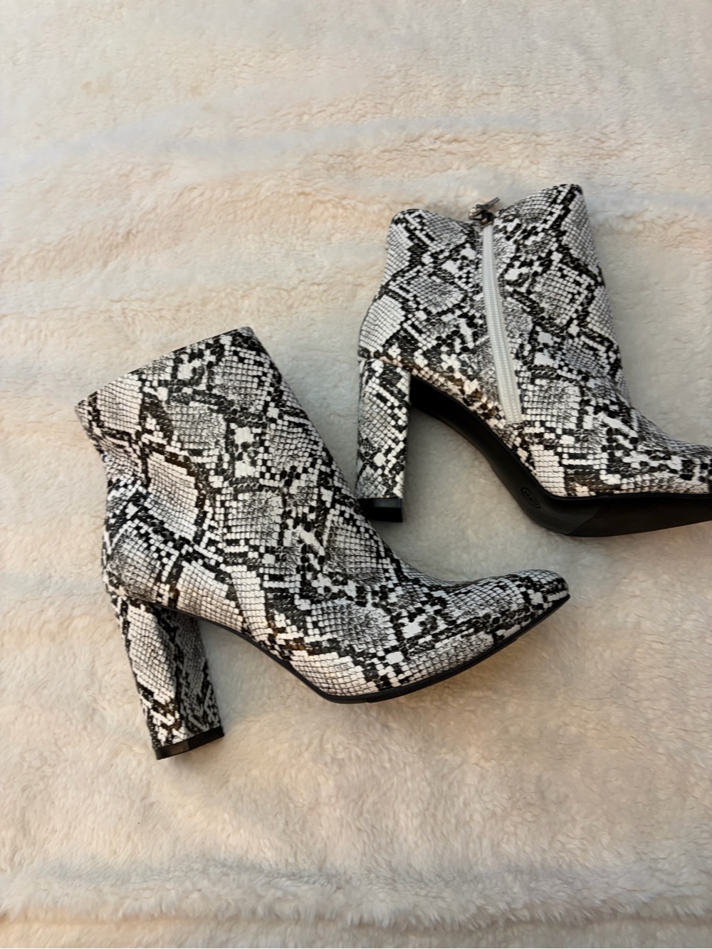 Python-Print Side-Zip Ankle Boots in Black & White